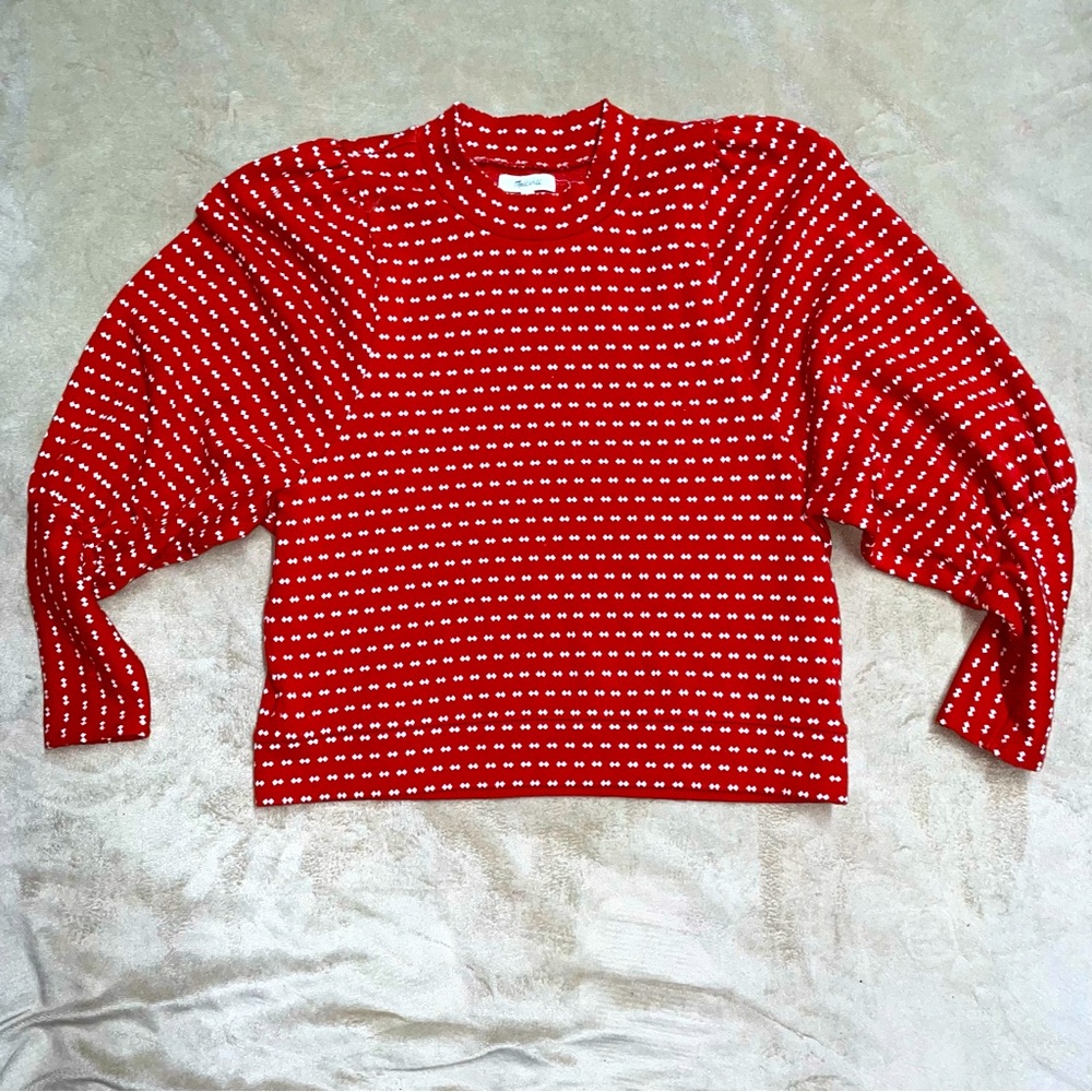 Puff-Sleeve Mockneck Top in Bow-Tie Jacquard medium